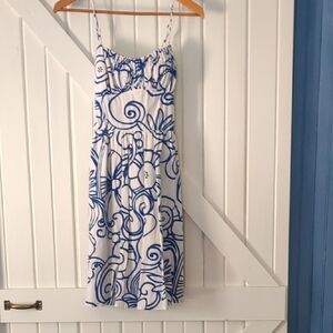 Ruby Rox White Midi Dress with Blue Floral Swirl Print